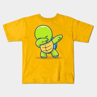 Cute Turtle Dabbing Cartoon Illustration Kids T-Shirt